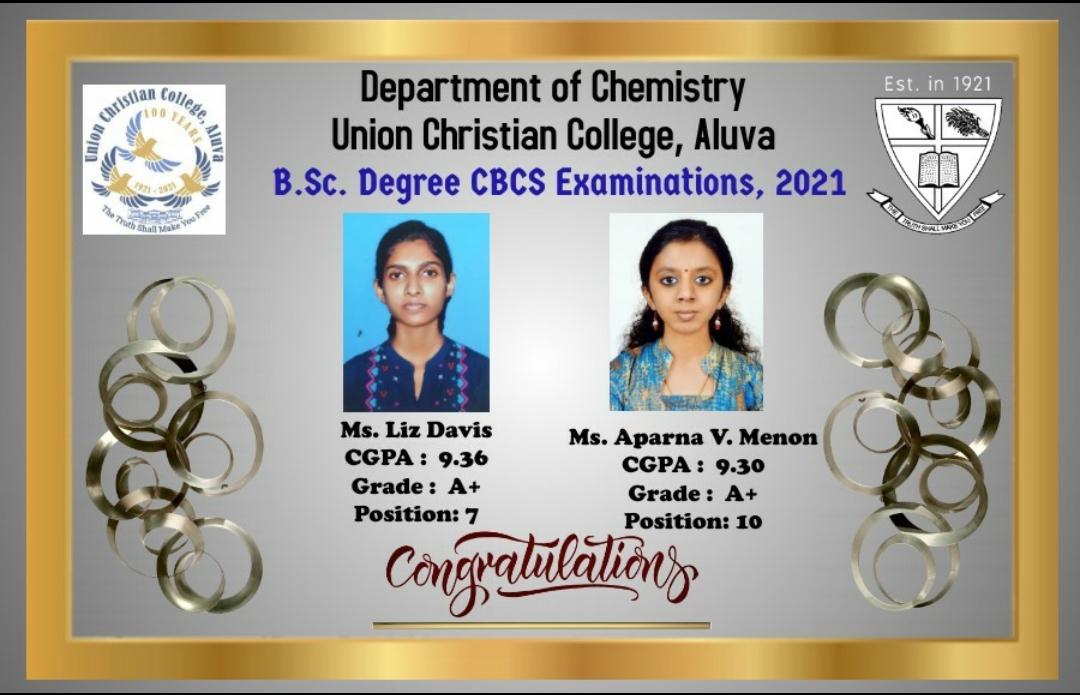 Congratulations to the Rank Holders – BSc Chemistry