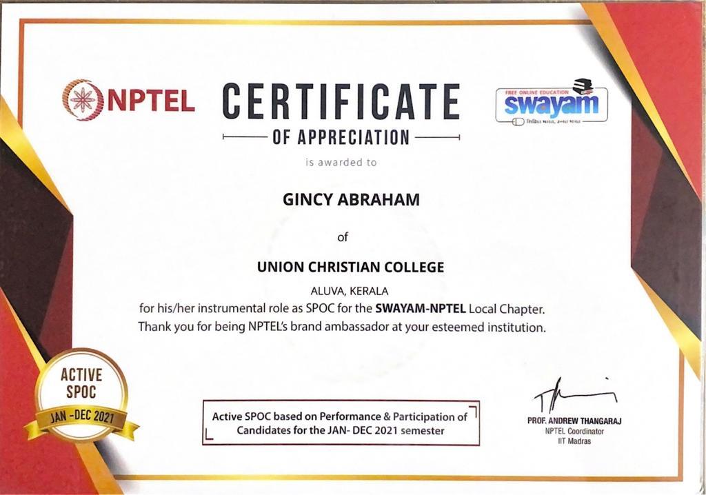 Congratulations to Ms Gincy Abraham.