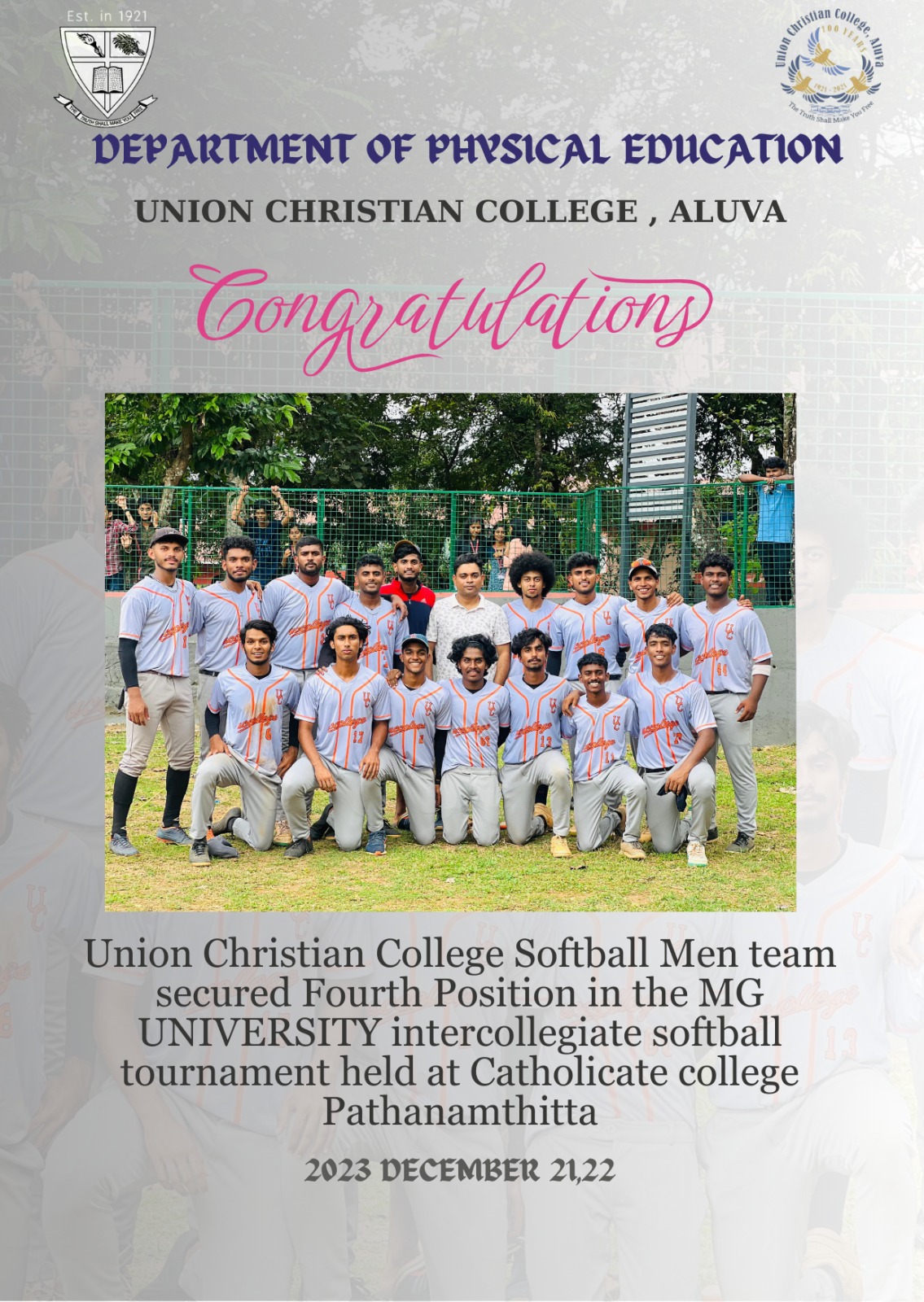 Congratulations to the Men Softball team
