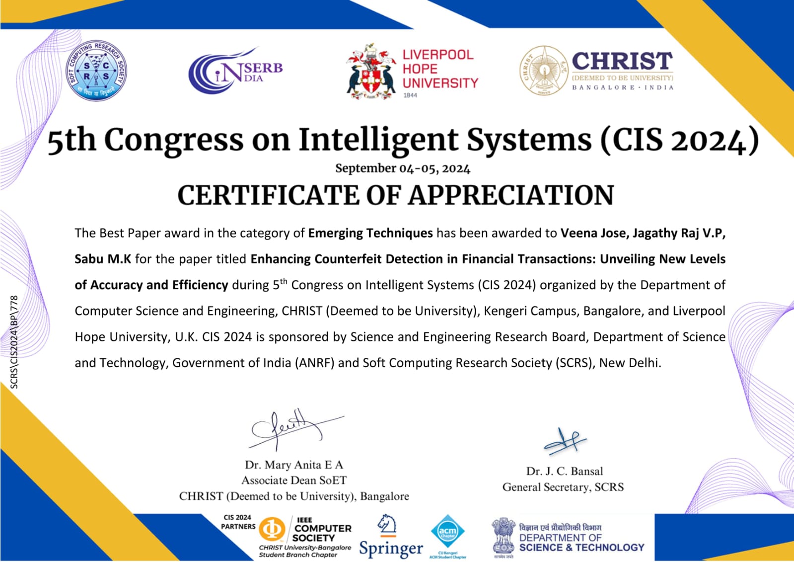 Congratulations to Veena Jose