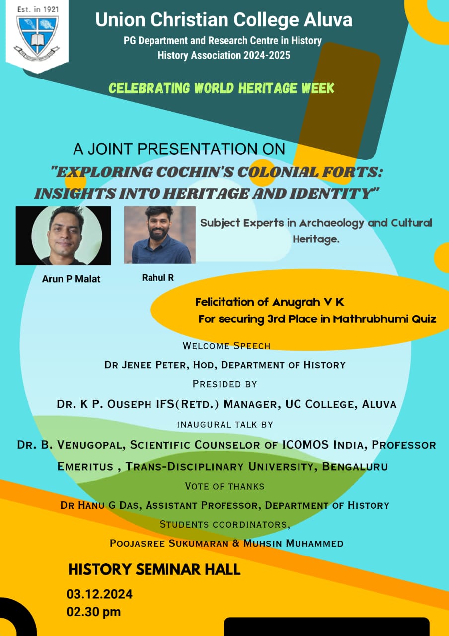 Presentation on ‘Exploring Cochin’s Colonial Forts: Insights into Heritage and Identity’.