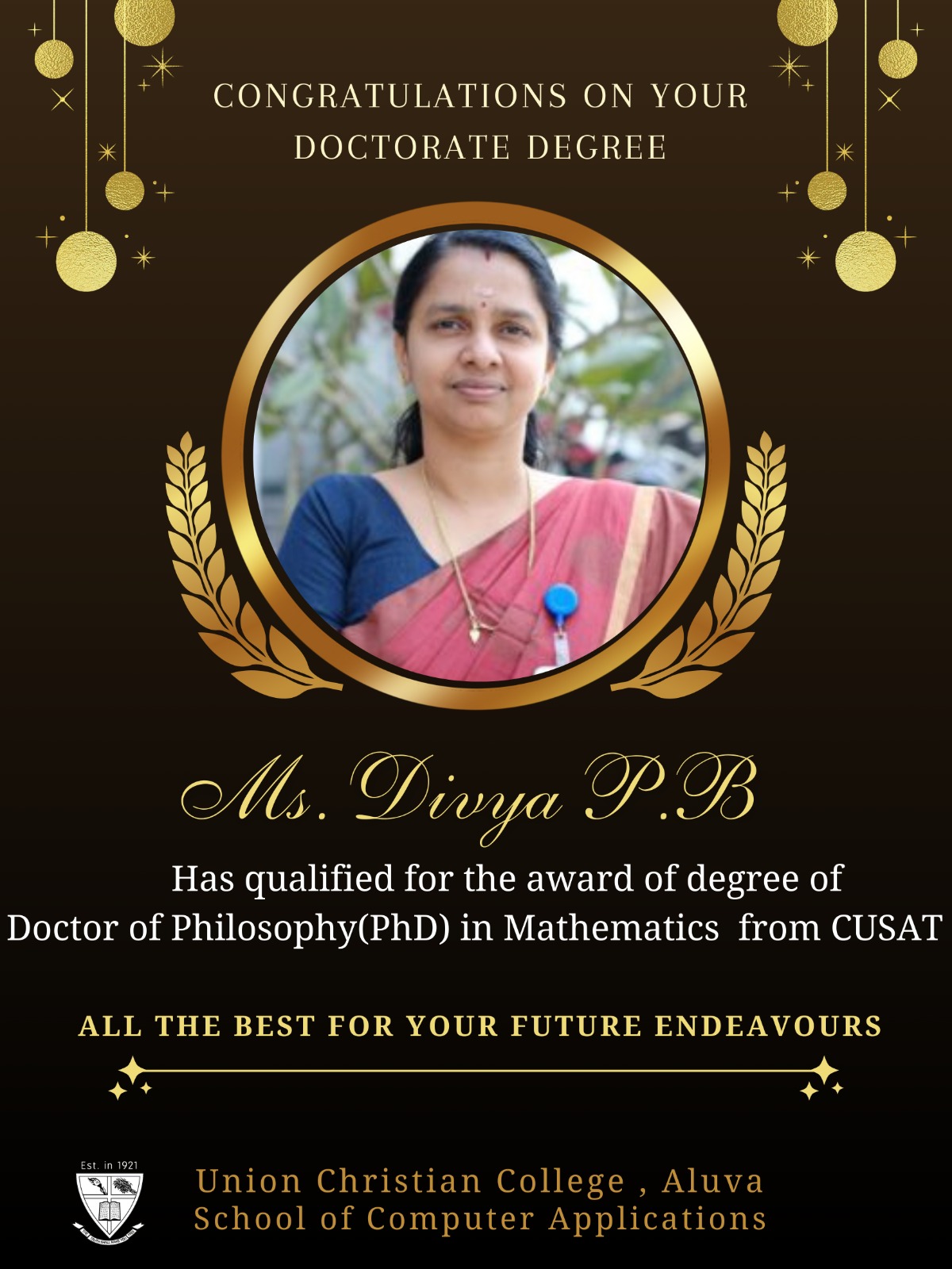 Congratulations to Dr. Divya P.B.