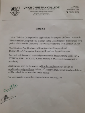 Vacancy of guest lecturer in Bioscience Department